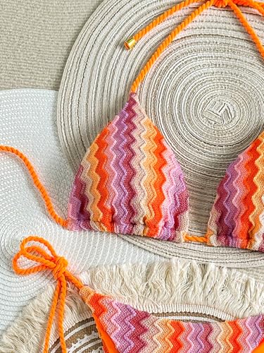 ZAFUL 2 Piece Triangle Bikini for Women Knitted Rope Halter Bikini Sets Sexy Bathing Suit Side Tie Swimsuits Beachwear3