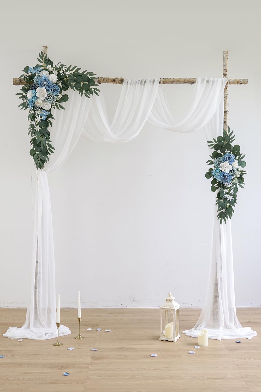 Olalaka Hellblaues künstliches Hochzeitsbogen-Set (3 Stück) mit 7,8 m weißem glänzendem Bogen Drapierstoff für DIY Hochzeit Party Zeremonie Empfang Hintergrund Blumendekoration