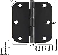 6 Pack Heavy Duty Matte Black Door Hinges 3.5x3.5 Inch 5/8" Radius - Removable Pin Interior Hinges for Bedroom, Office, Farm, Shed Doors