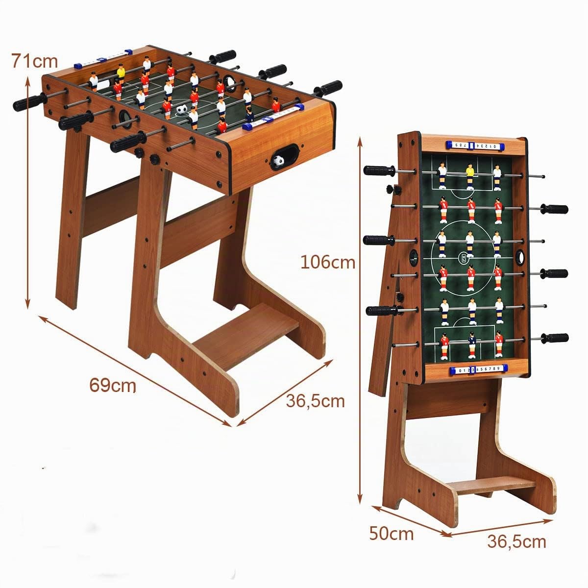 RELAX4LIFE Klappbarer Tischkicker, Tischfußball mit 2 Fußbällen & 18 Fußballspielern & Punktezähler, Kickertisch für Erwachsene & Kinder ab 3 Jahren, Spieltisch für Kneipe Wohnzimmer Café, braun