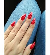 Short Red Press on Nails, BettyCora Almond Nails Gorgeous Pure Shade Gel False Nails for Women Da...