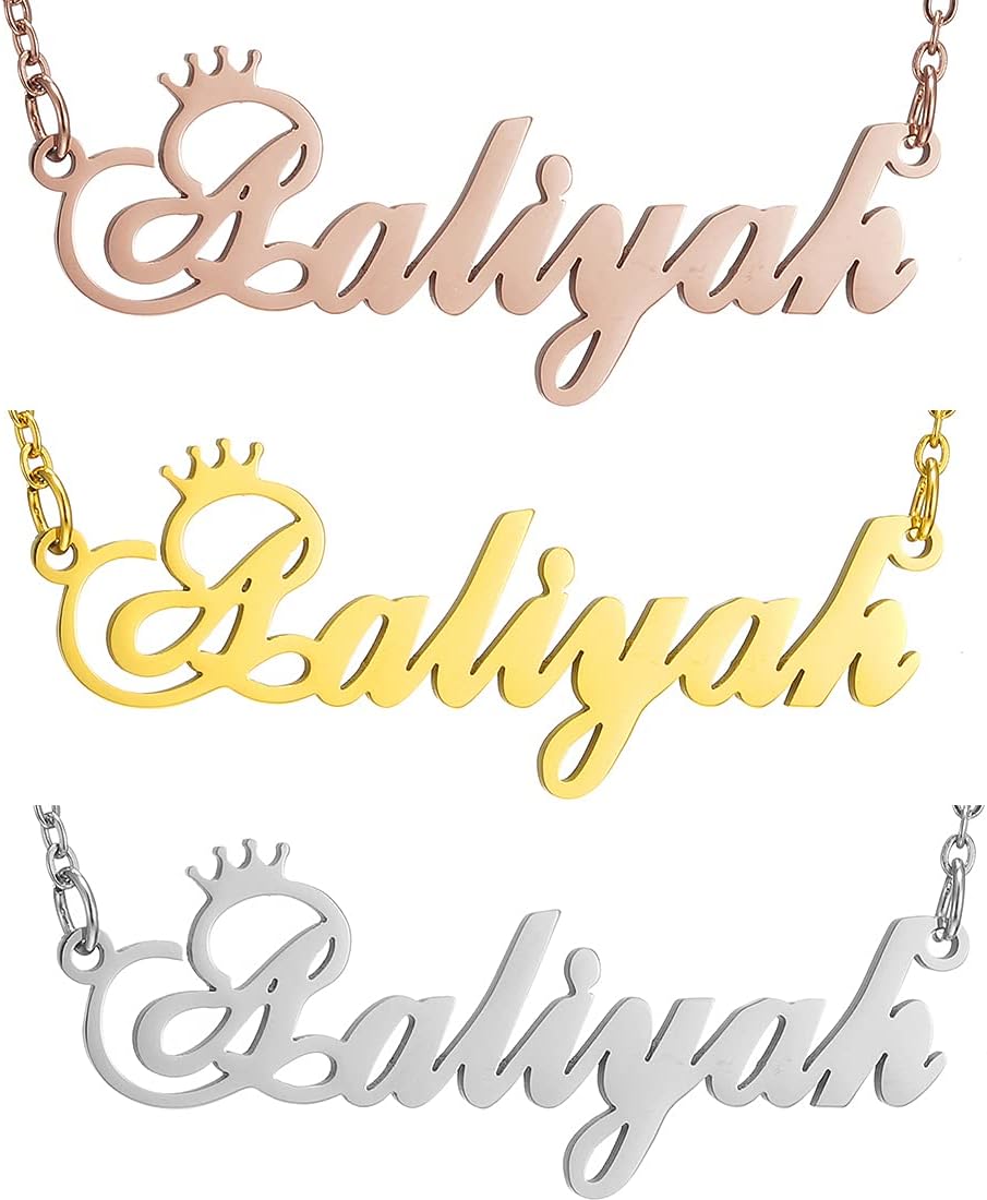 SKQIR Gold Custom Women Name Necklace Personalized, Customized Chains Name Pendants Necklaces Personalized Name Necklace with Crown for Women Girl Gift