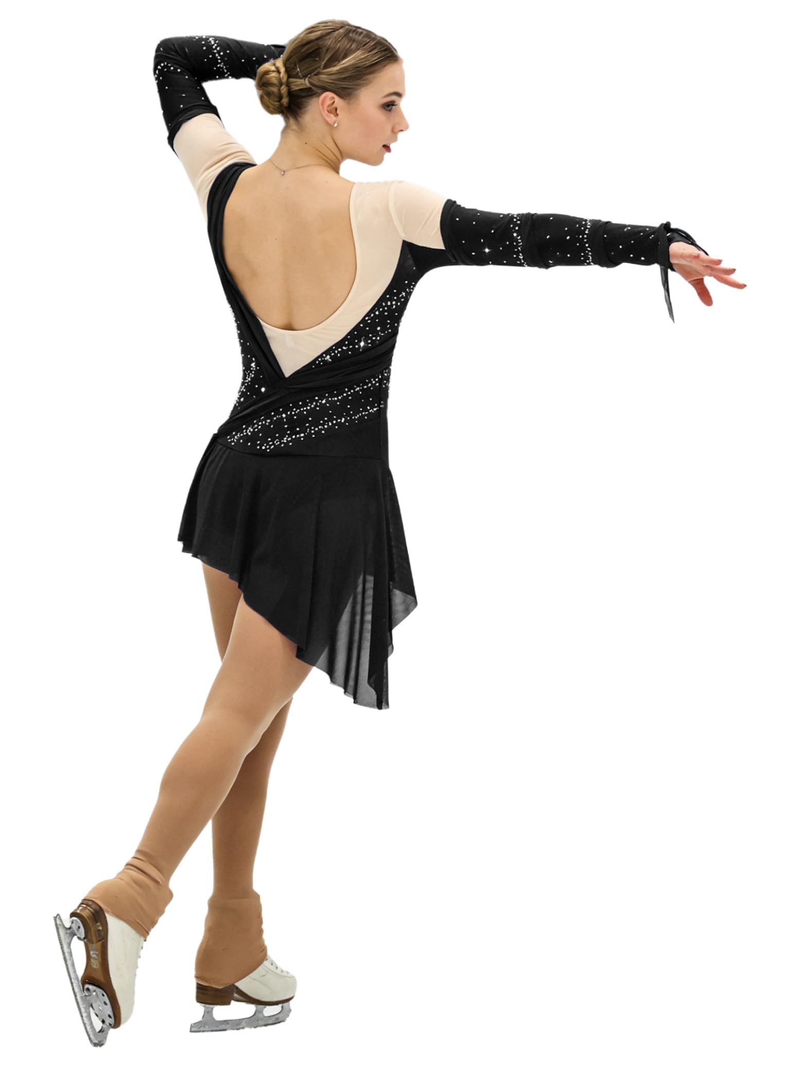Hedmy Vestido de Patinaje Artístico sobre Hielo Mujer Competición Maillot con Falda Ballet de Gasa Leotardo Gimnasia Vestido de Baile Contemporáneo