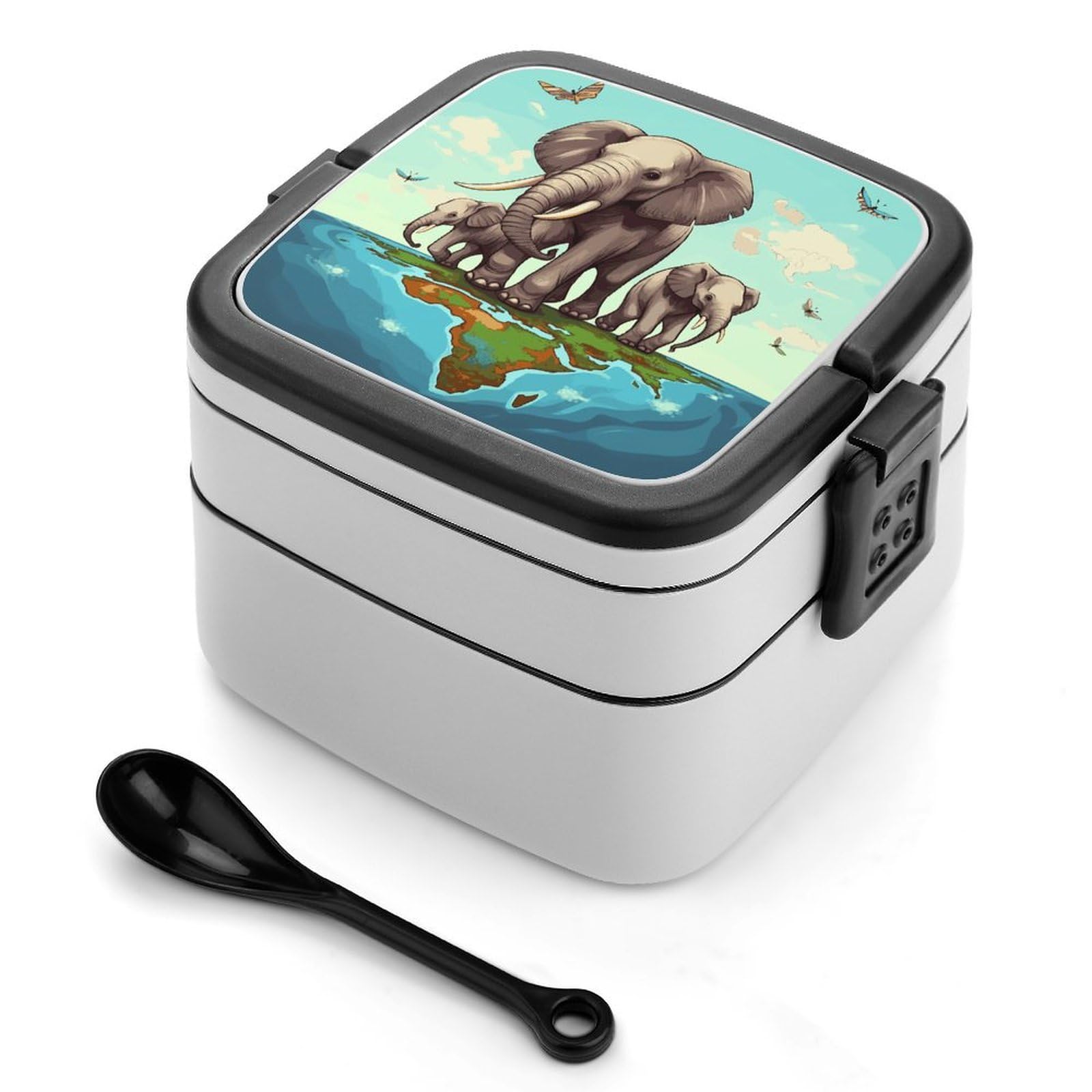 JTREHY Elephants Lunch Box Double-Layer Portable Lunch Container Stackable Large Capacity Leakproof Bento Box for Dining Out Work Picnics Travel