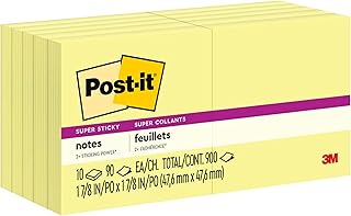 Post-it Notes Super Sticky Notes, 2"x 2", 10 Pads, 90 Sheets/Pad, Canary Yellow