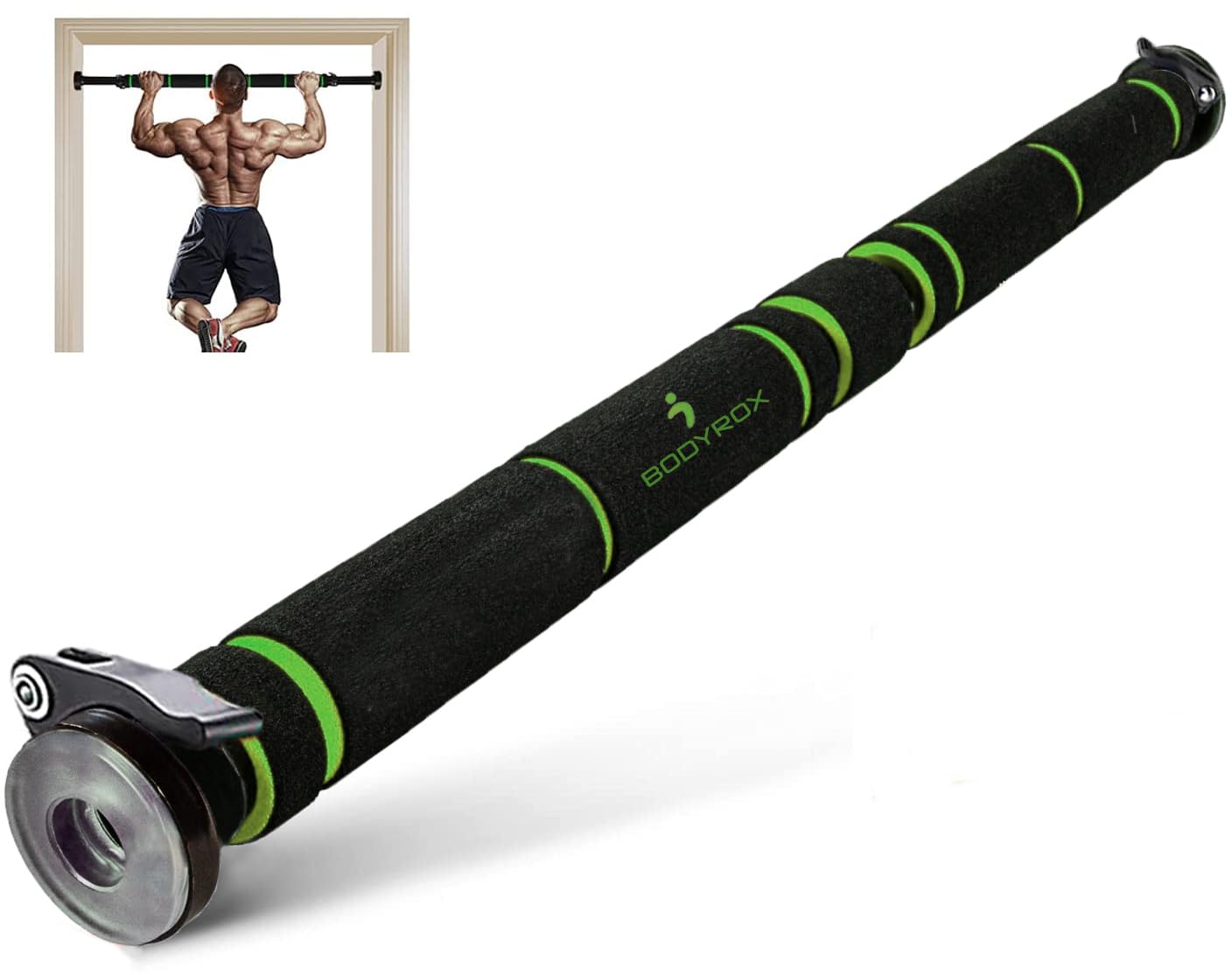 BODYROX Pull Up Bar/Chin Up Bar | Premium Doorway Home Gym Fitness Bar with Locking Feature and Extended Hand Grips | Household Indoor Wall Bar, Home Fitness
