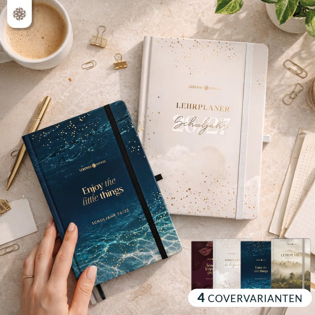 Lebenskompass® Lehrerkalender 2026/2027 DIN A4 ”Cloud” - Schuljahresplaner Hardcover mit Wochen & Monatsübersichten, Klassen & Notenlisten, Stundenplänen für Lehrerinnen und Lehrer