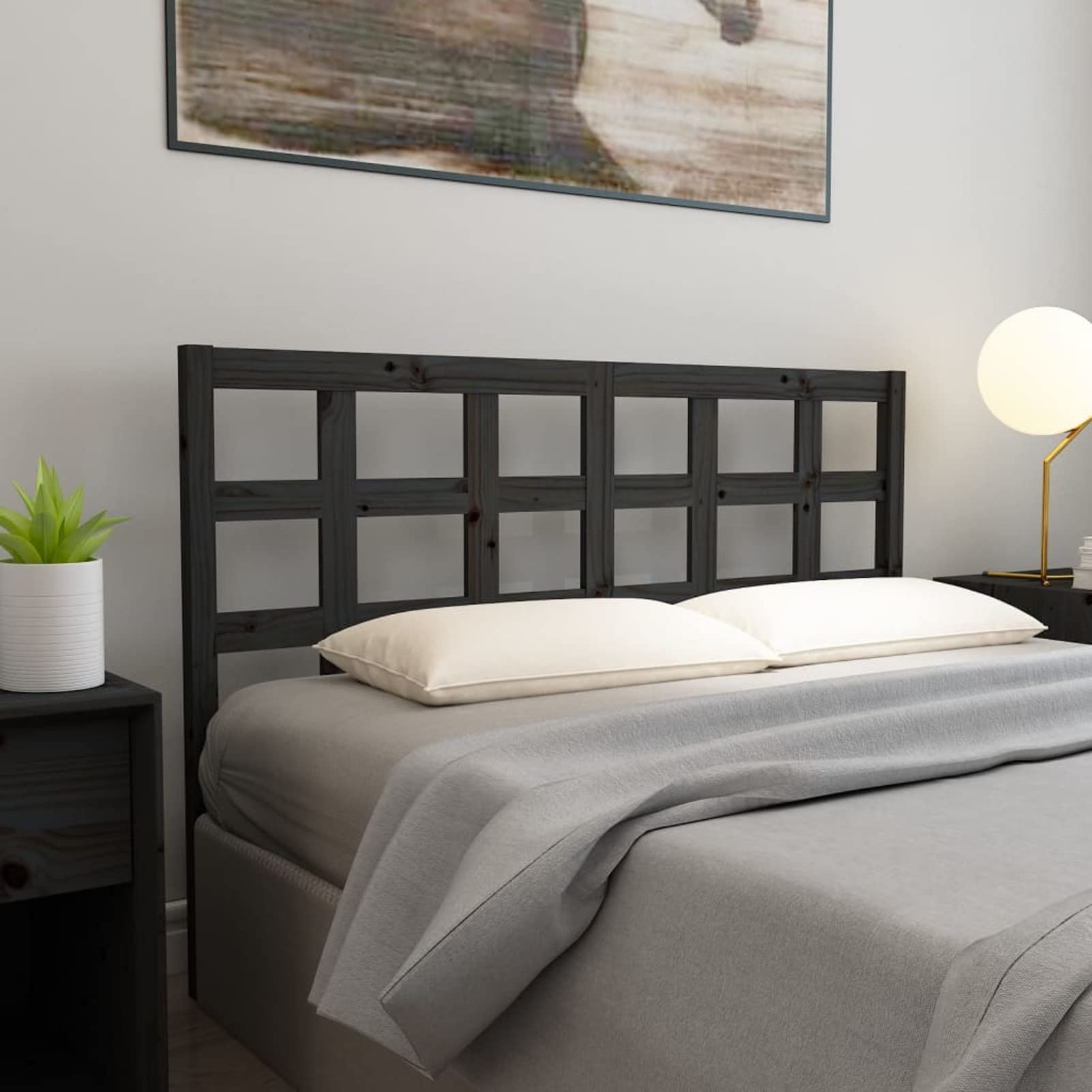 Gecheer Cabecero de Cama Madera Maciza de Pino Negro 165,5x4x100 cm,Cabeceros Moderno,Cabezales Cama,Muebles Habitacion,Cama Cabeza,Mueble Cabecero,Type 1