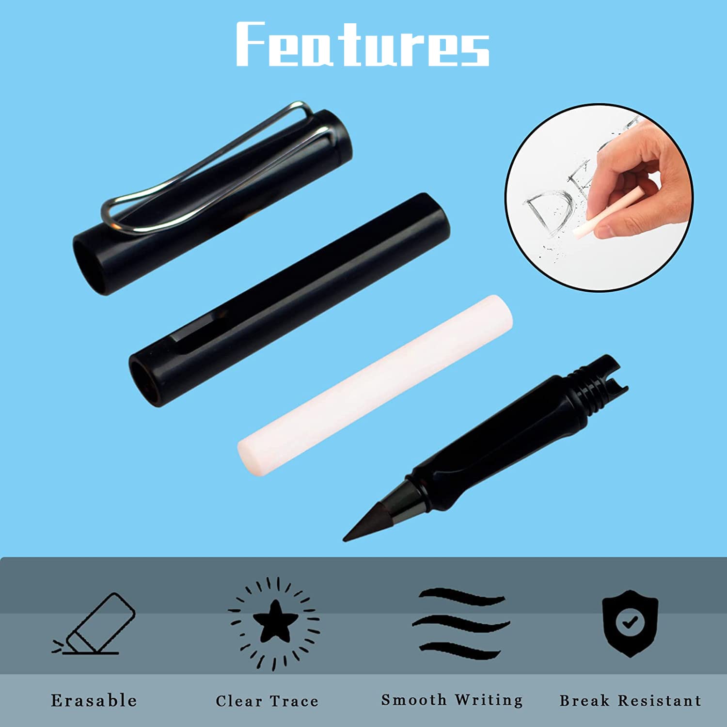 Inktloze papierpen met gum LT91595 - Pennenshop XL