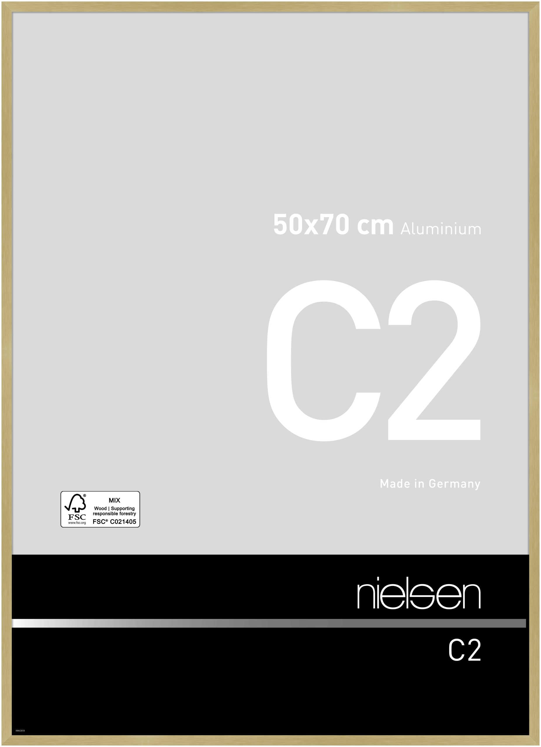 Nielsen Soft Gold C2 Aluminium Picture Frame - Brushed Gold 50X70cm - With Float Glass And Easy Push-Turn Clips