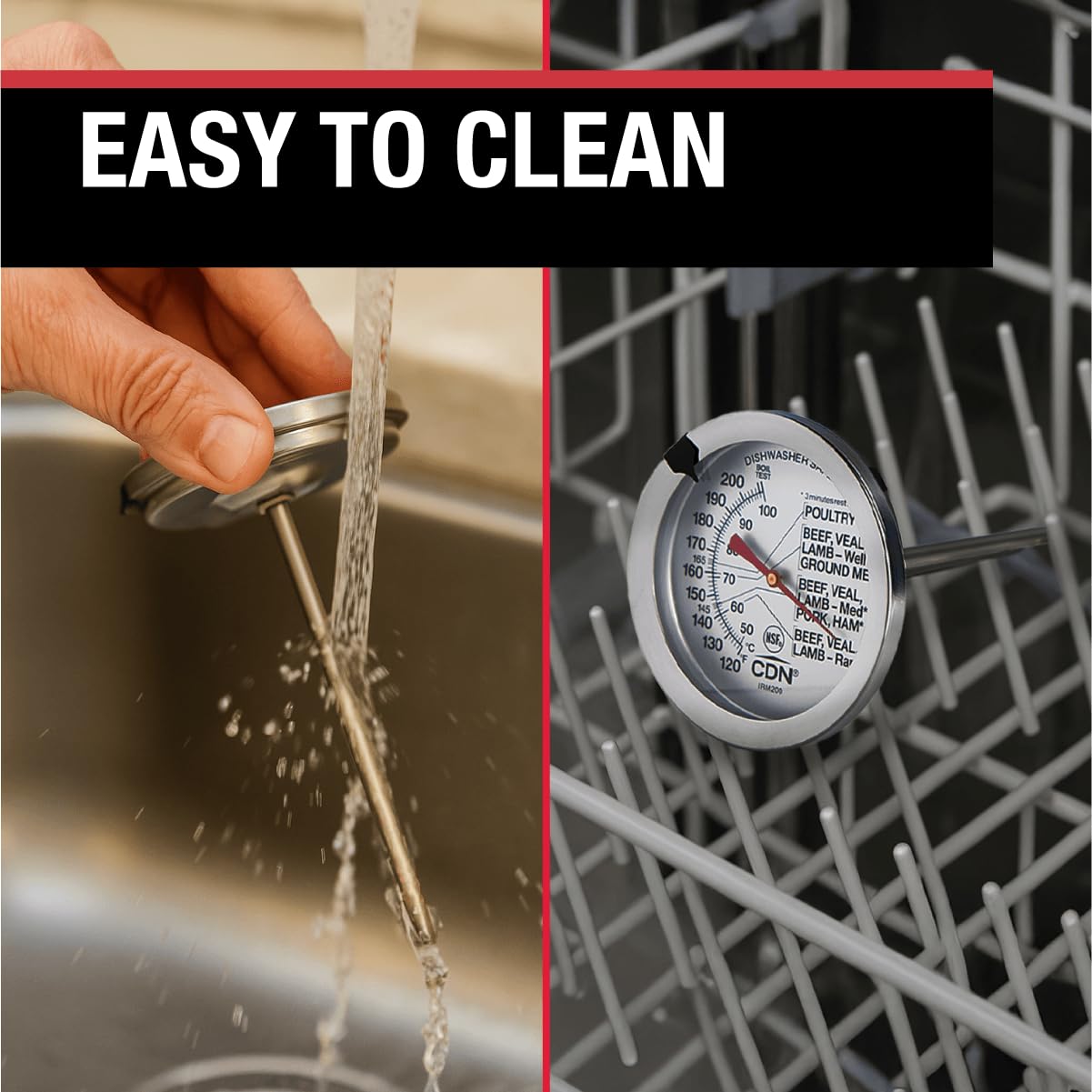 CDN Ovenproof Meat Thermometer NSF Certified Pro Accurate, Temperature Guide on 2" Dial - Easy-to-Read - Poultry, Roasting, Waterproof - IRM200