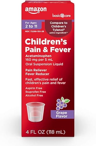 Tienda Basic Care Acetaminofeno para niños, 160 mg por 0.2 fl oz suspensión oral, sabor a uva, analgésico y reductor de fiebre para dolor de cabeza,