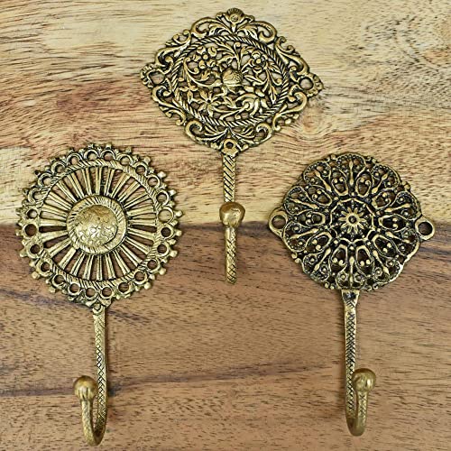 Brook And Birch VCH128129130 Boho Brass Wall Hooks, Gold Hooks For Hanging Wall Mount Brass Coat Hooks Keys Hanger Clothes Hooks Vintage Brass Towel Hooks thumb #3
