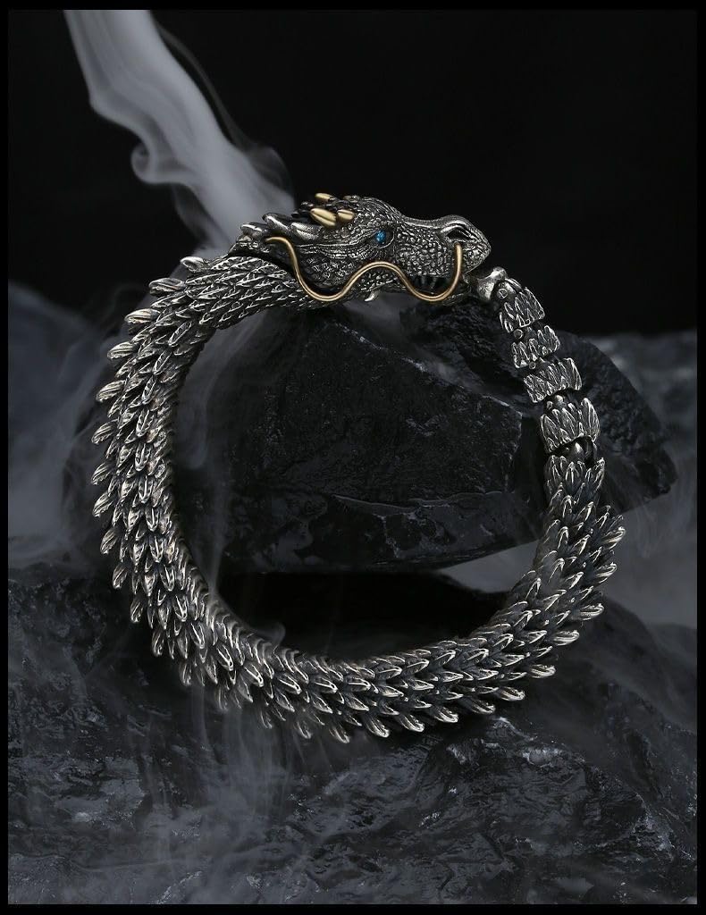 Vintage Men's Stainless Steel or Copper Bracelet Punk Domineering Dragon Bracelets Link Accessories | Personalized Gift ID, Chain or Cuff Bracelet for Men | Impressive | Husband Brother Gift