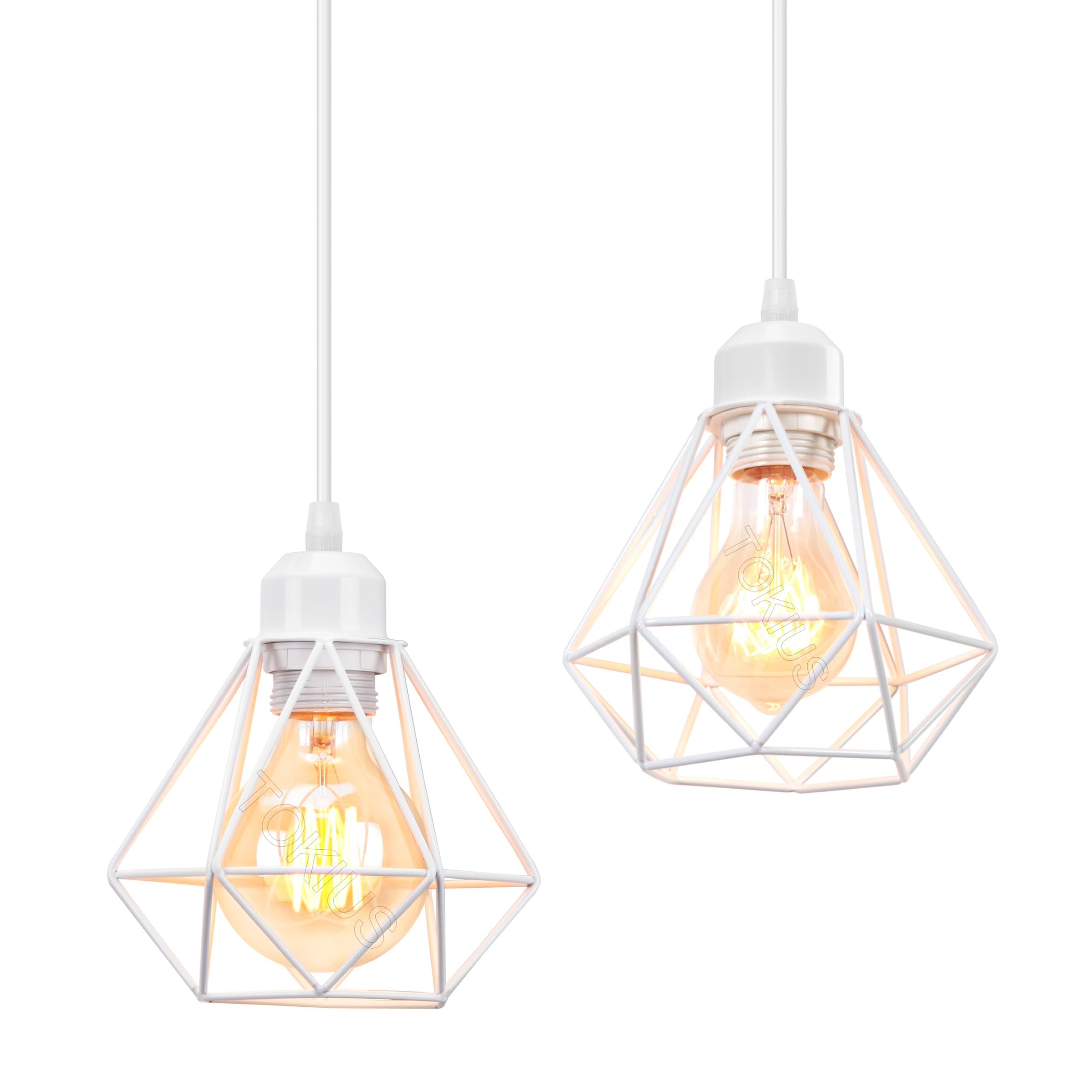 TOKIUS 2 Piezas Lámparas Colgantes Vintage Ø16cm Retro Lámpara de Techo Diseño de Jaula de Hierro Blanco E27 Plafón Iluminación de Techo Interior para Pasillo Porche Cocina Dormitorio (Colgante 1 Luz)