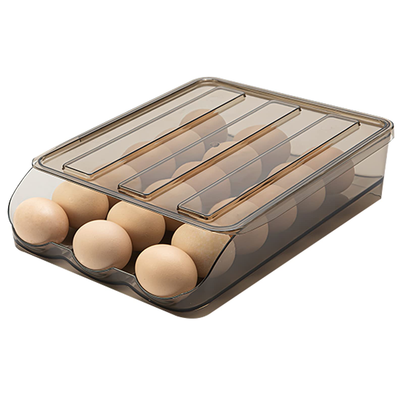 memeyou Auto Scrolling Deviled Egg Holder for Refrigerator Plastic Stackable Egg Storage Container Reusable Clear Egg Tray Box with Lid Egg Organizer Basket Bin Carrier Keeper(1 Layer)