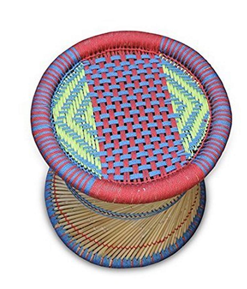 KSM Anupam Enterprises Eco Friendly Handicraft Cane Bar Bamboo Chair Stool/Muddha/Mudda for Outdoor/Indoor/Furnishing/Color: Multicolored 1 Piece (16 inch Height)