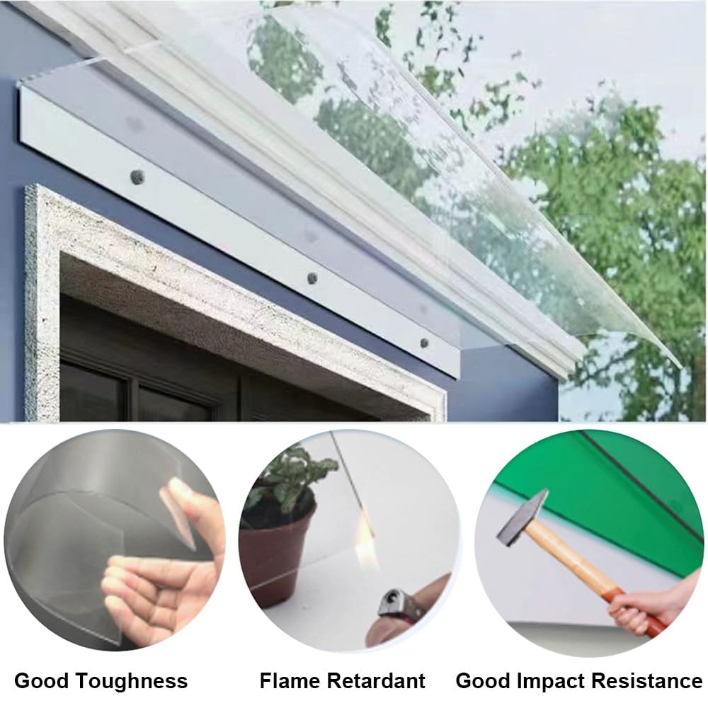 Auvent De Fenêtre 40 70 90 120 180 280 500cm Auvent De Porte Transparents en Polycarbonate Marquise Porte D'Entree Terrasse Toit Abri Banne Protection