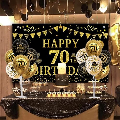 Image of TONIFUL 4 Set 60th Birthday Decor Printed 1956 Black Gold Balloon Stand