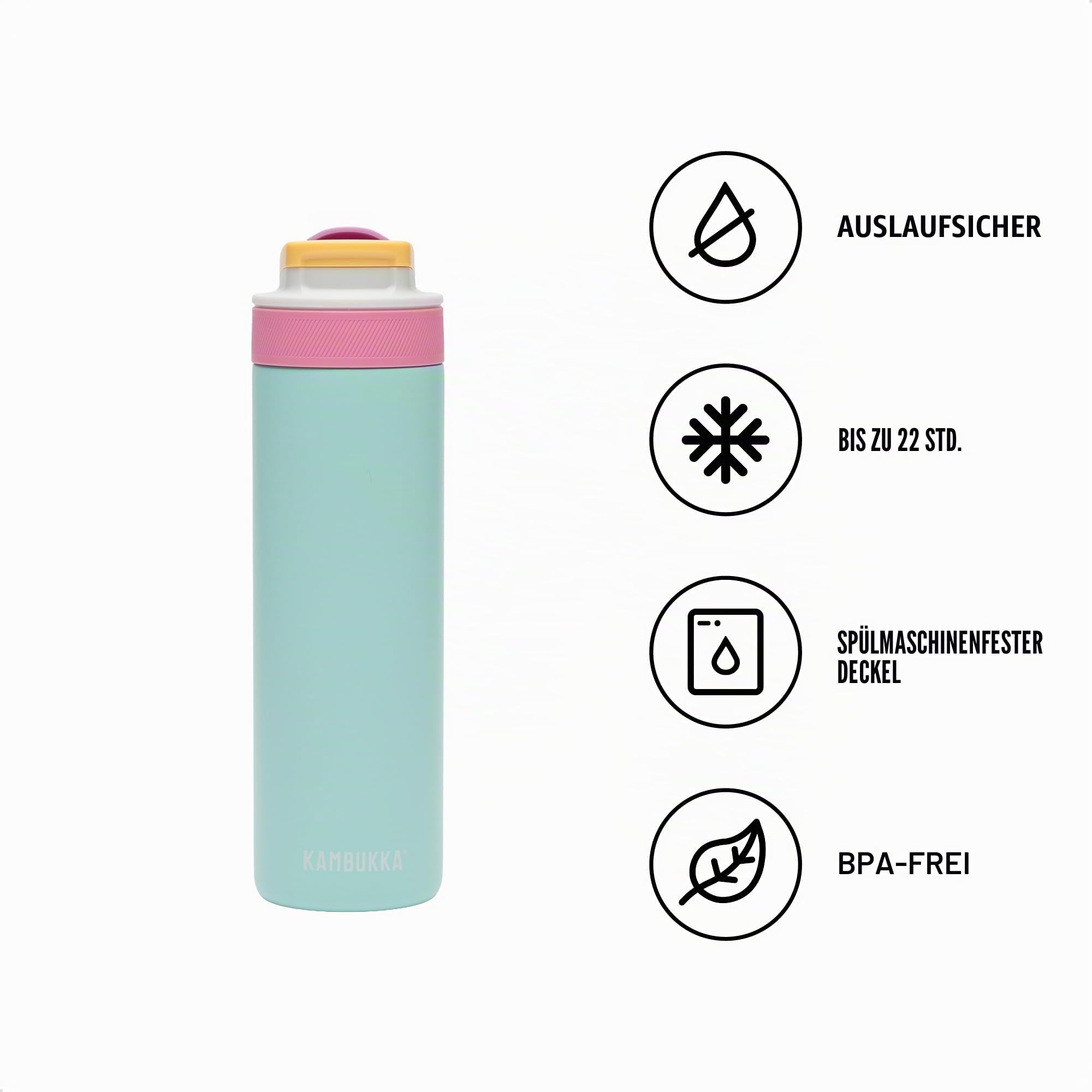 Kambukka Lagoon 600ml Kunststoff-Wasserflasche mit Strohhalm - auslaufsicher, schmutz- und geruchsresistent, spülmaschinenfest - stoßfeste und langlebige Trinkflasche - Eis am Stiel