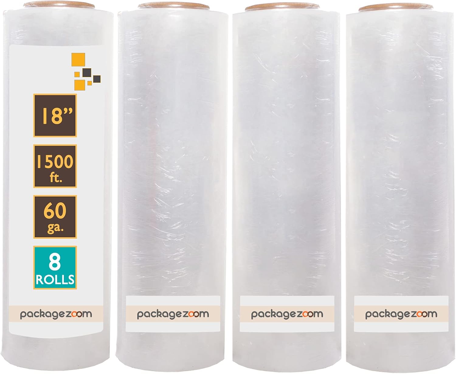 18” x 1500 ft Stretch Wrap Heavy Duty 60 Gauge High Performance Stretch Film Packing Moving Packaging Stretch Wrap 8 Rolls