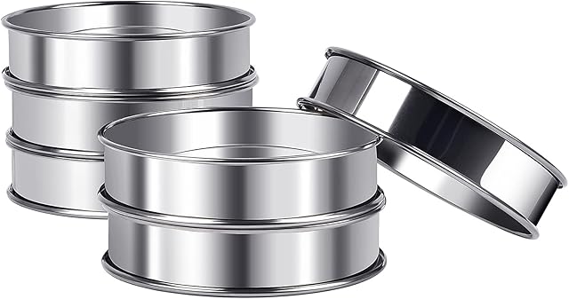 Sopito Crumpet Rings, 6PCS Double Rolled English Muffin Rings Stainless Steel Tart Rings for Baking, Round 4 Inches(10.5cm)