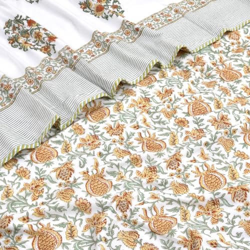 Image of TOAIArt Premium Jaipuri Dohar | AC Blanket Summer Quilt | Hand Block Printed | 3 Layers | Reversible | 150GSM 100% Mulmul Cotton | 100% Cotton Flannel Filling | King 108 inch X 90 inch|Earthy Mugal Motif