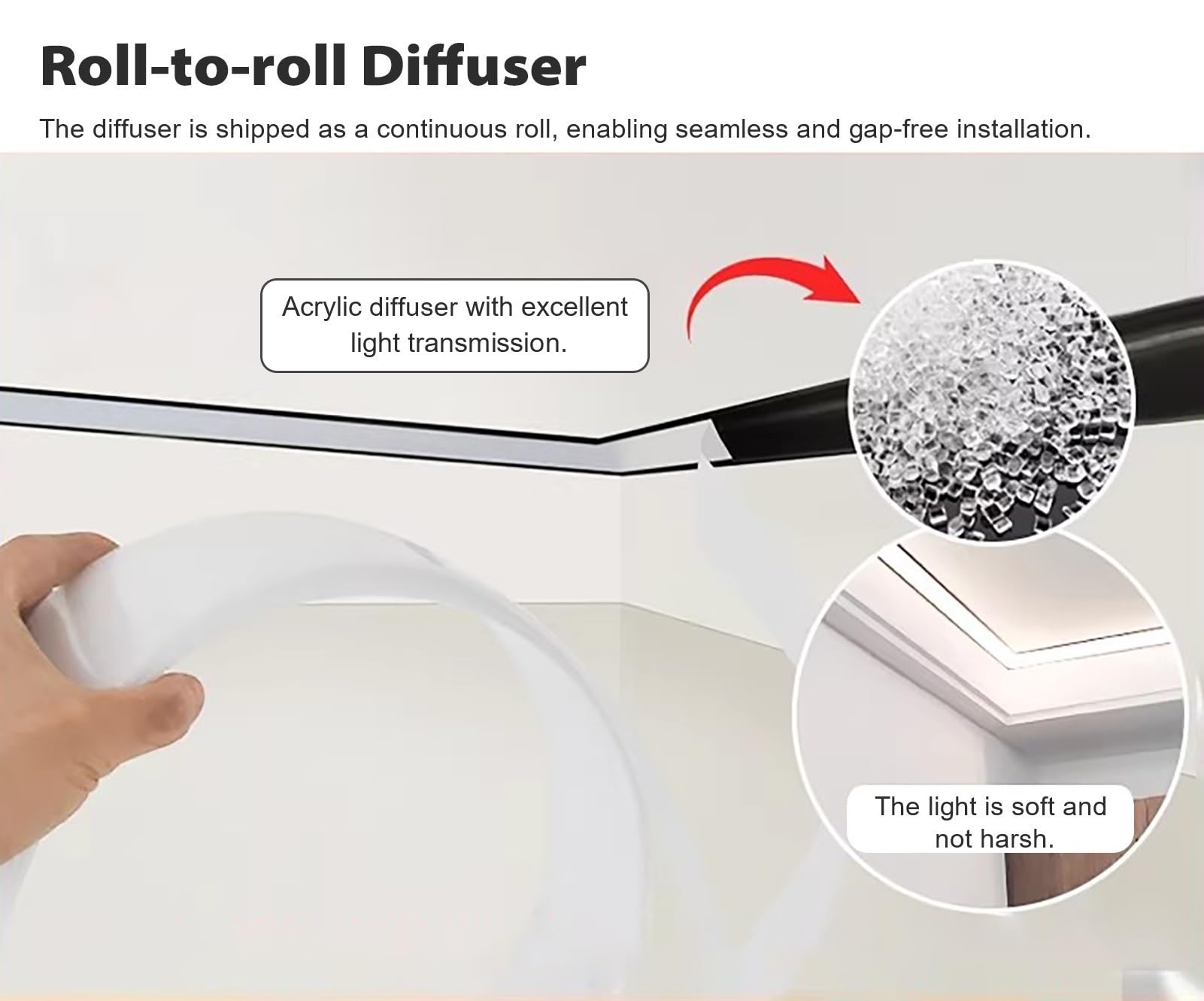 Profili per Strisce Led Illuminazione a Soffitto con Binario LED Nero, Diffusore Lineare a Striscia LED per Illuminazione a Battiscopa, Illuminazione Indiretta a LED per Modanatura a Gola(32.8ft/10m)