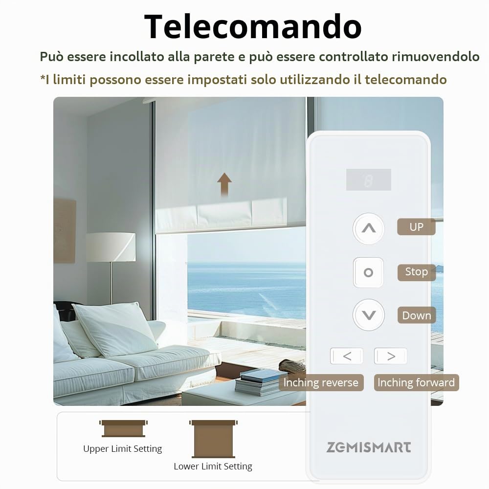 zemismart WiFi Motorizzato Tende a Rullo Motore per Tubo da 38 MM 2Nm Motore Tubolare per Otturatore Max 10 KG Blind Smart Life/Timer APP Tuya,Controllo Vocale Alexa Echo Telecomando (10)