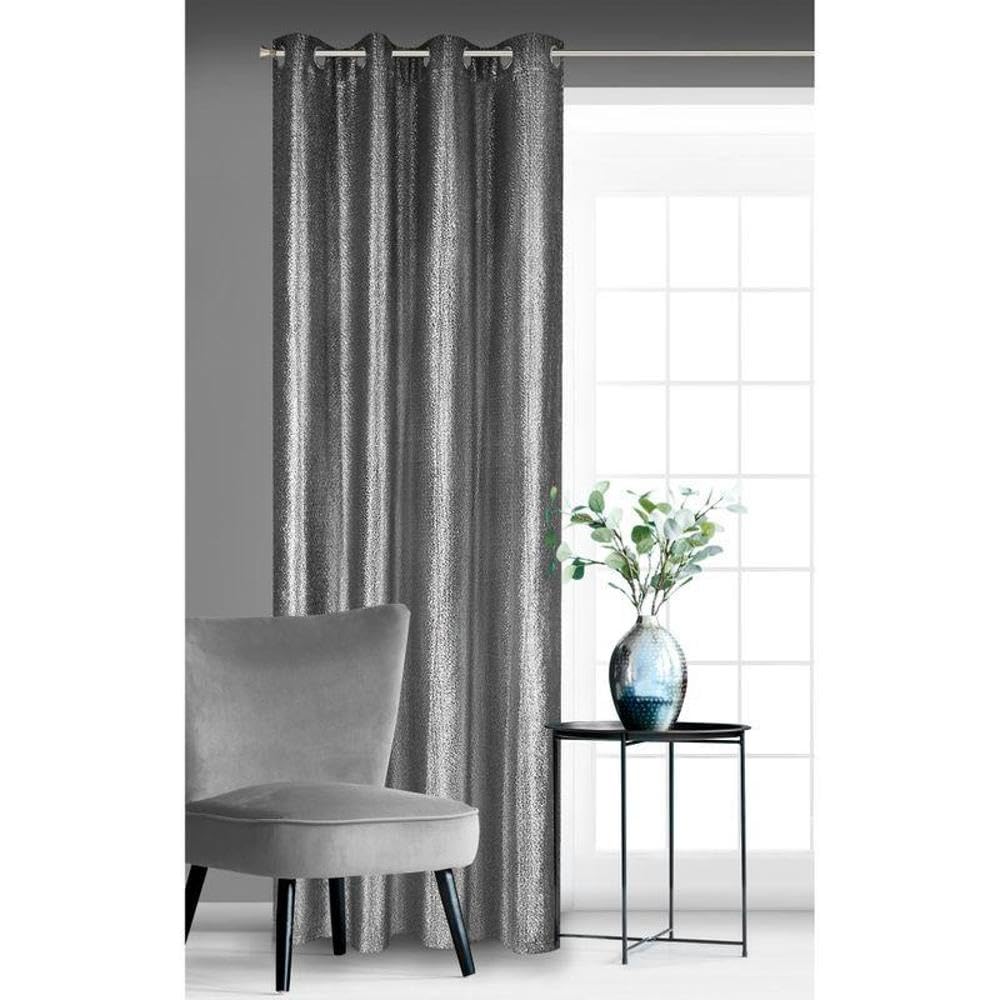 Eurofirany Rideau doré argenté avec Galon fronceur à œillets - Or argenté Noir Brillant (Argent Brillant, 140 x 250 cm - Rideau à œillets)