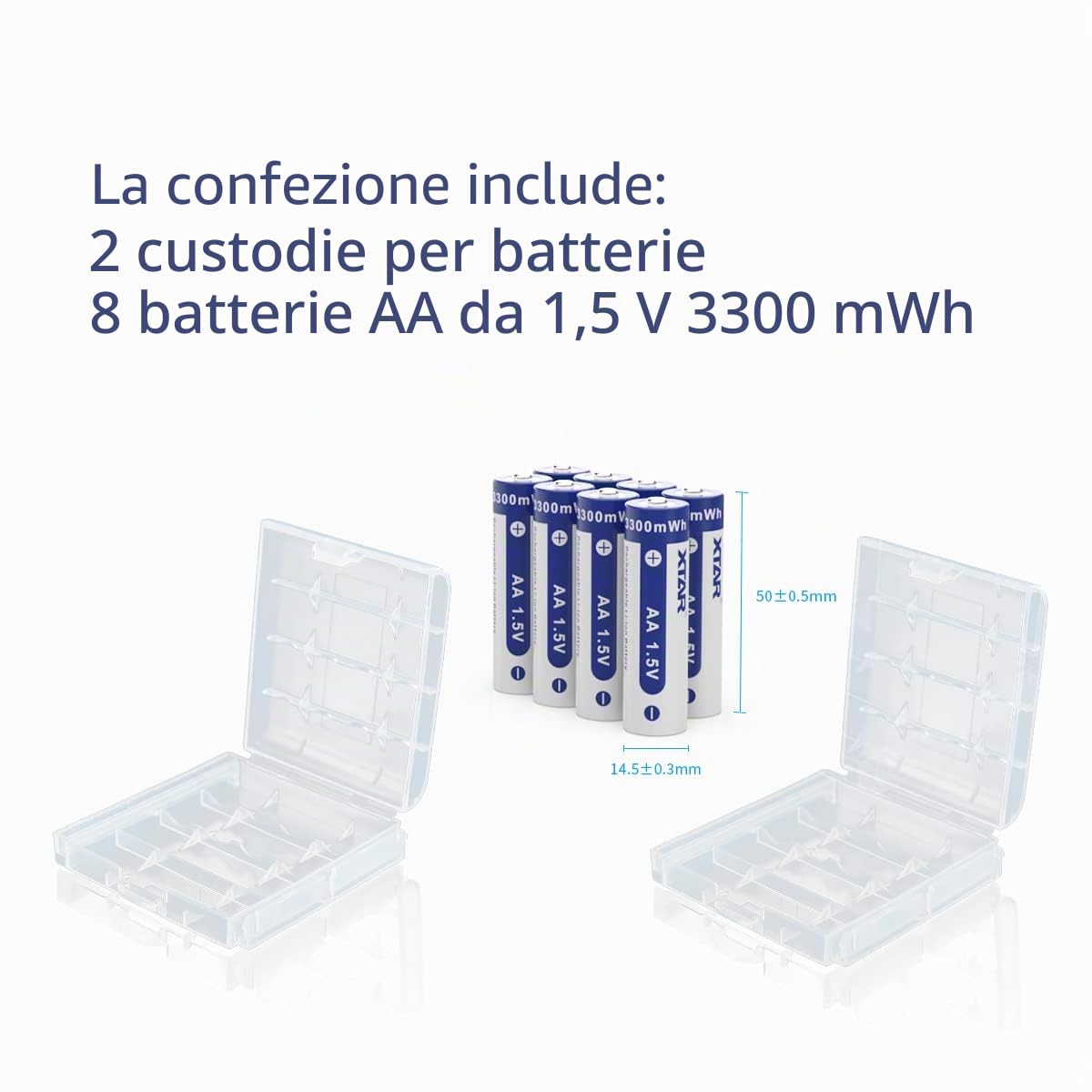 Batterie AA, XTAR 8 confezioni da 1,5 V AA al litio ricaricabile AA 3300 mWh, 8 pezzi (AA* 8 pezzi)