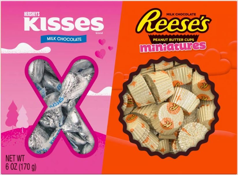 XOXO Hershey - Caja de regalo de chocolate con leche para el día de San Valentín, surtido de chocolate con leche Hersheys Kisses, caramelo de