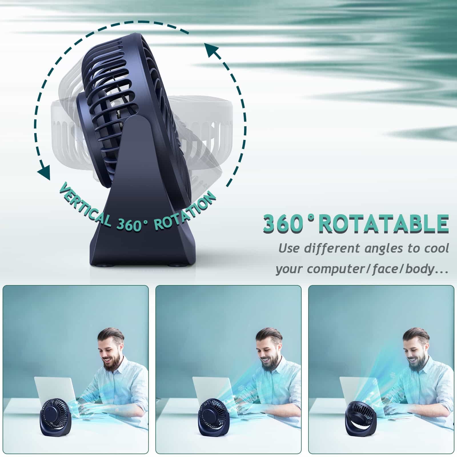 SHAVINGFUN Ventilatore da Tavolo,Mini ventilatore usb,ventilatore scrivania di 4000mAh Ricaricabile,5 Velocità ventilatore da tavolo silenzioso,Per Ufficio, Soggiorno,Viaggi ventilatore a batteria