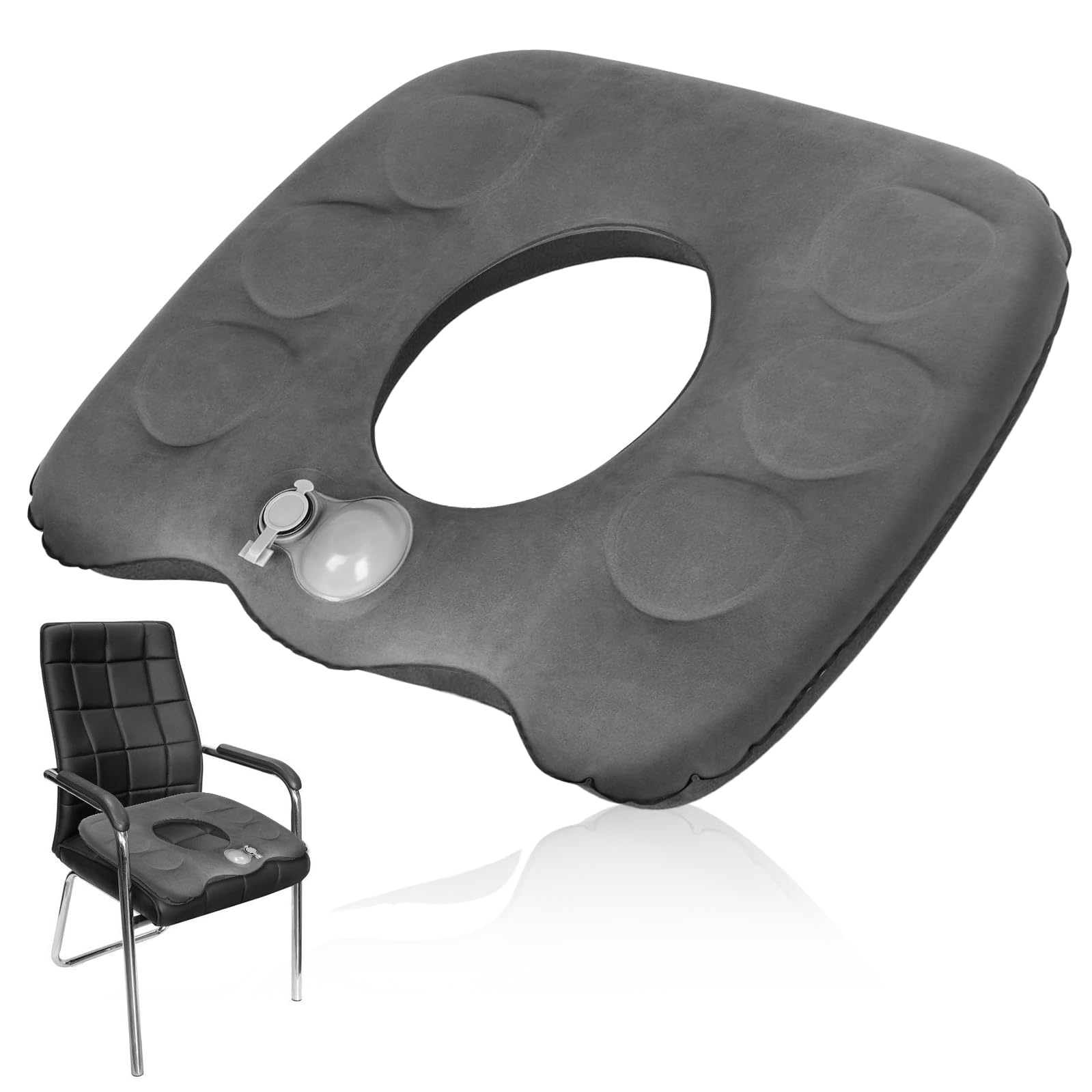 WIYETY Cojín de asiento hinchable ortopédico, para hemorroides, ergonómico, cojín para coxis, cojín hinchable para silla de oficina, color gris