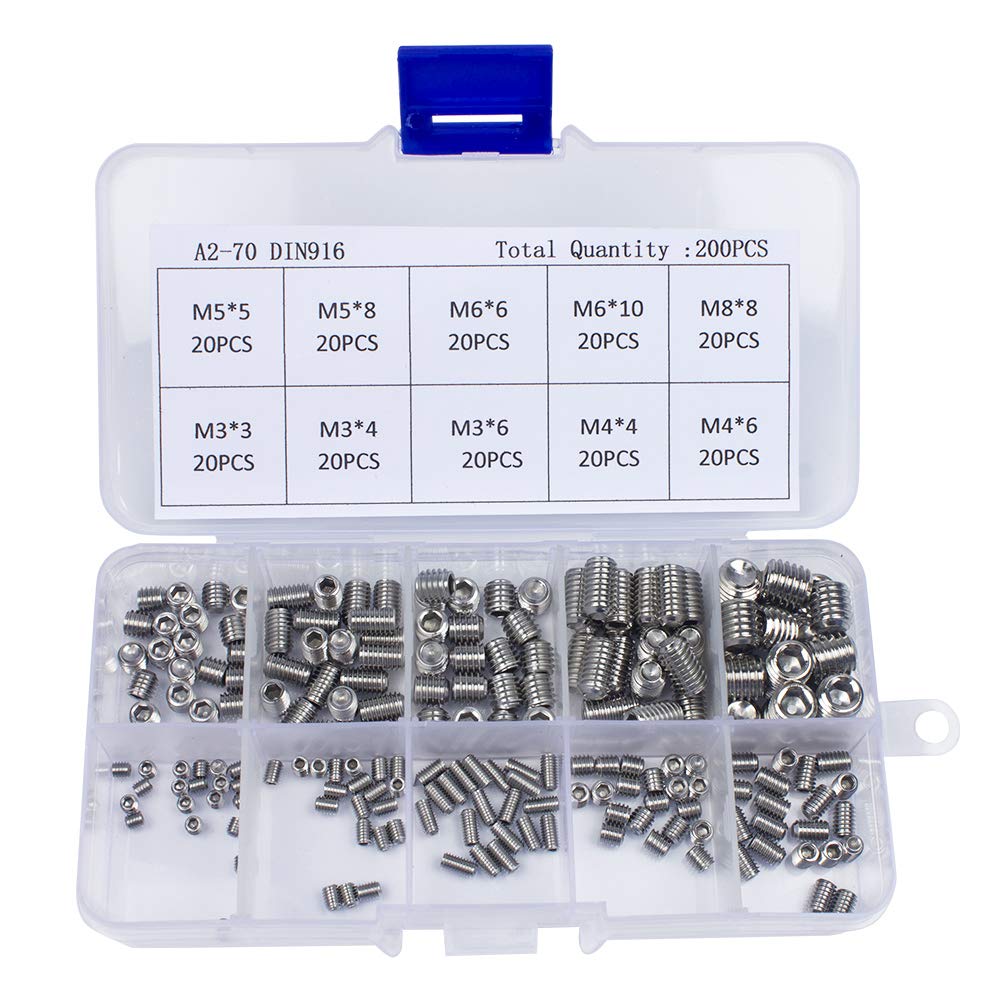 Buy WIFUN 200 Pieces Stainless Steel Grub Screw Set, M3 M4 M5 M6 M8 Hex