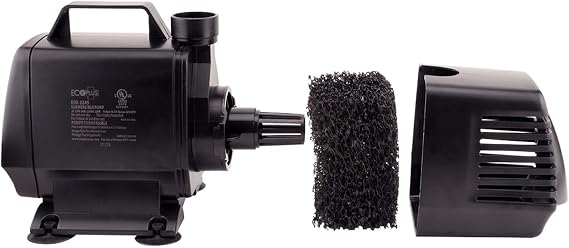 EcoPlus Eco 2245 Water Pump Fixed Flow Submersible Or Inline For Aquariums, Ponds, Fountains & Hydroponics - UL Listed, 2166 GPH, Black