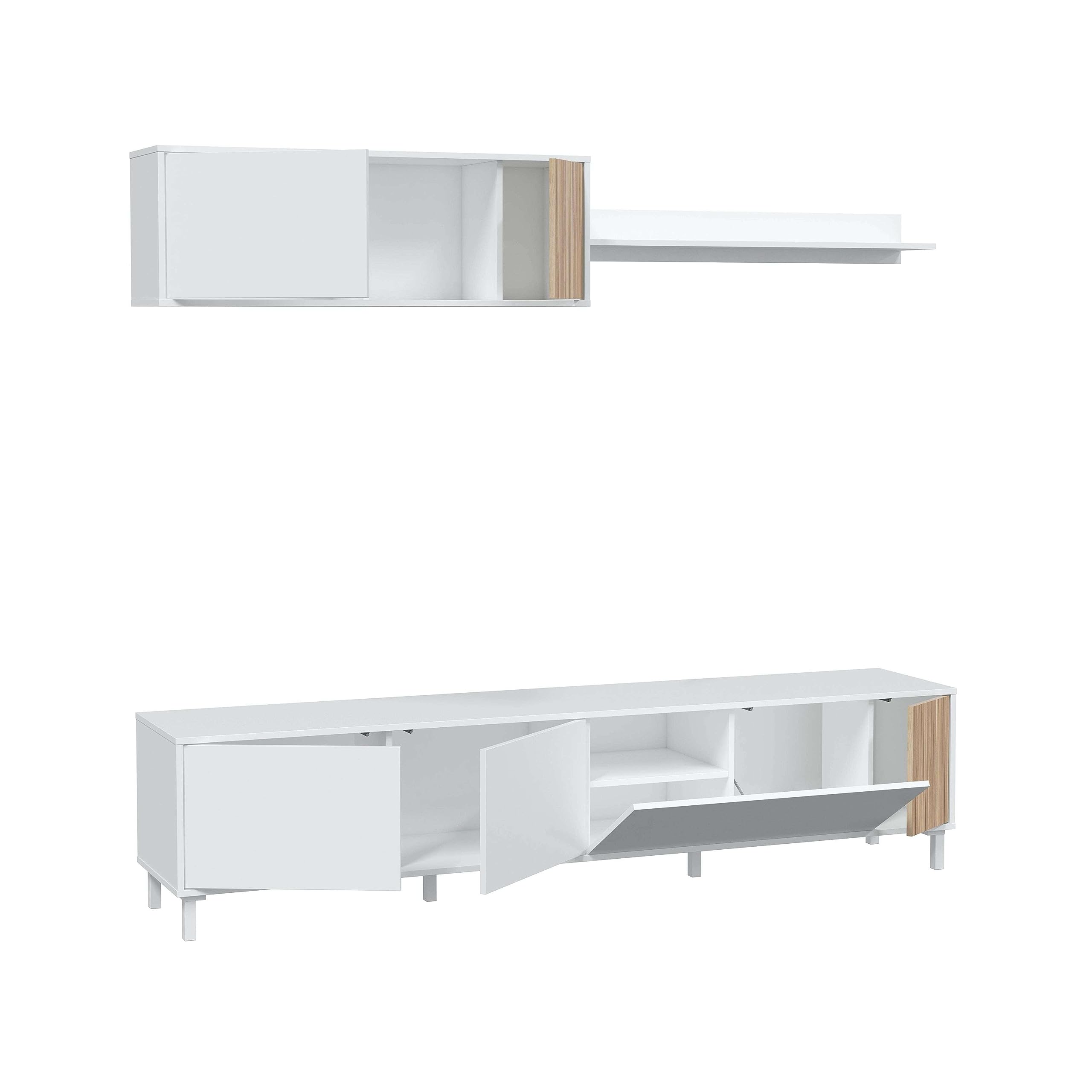 Habitdesign Muebles De Salón Ethna Blanco Artik Y Natur Estilo Moderno para Comedor 200x40Cm