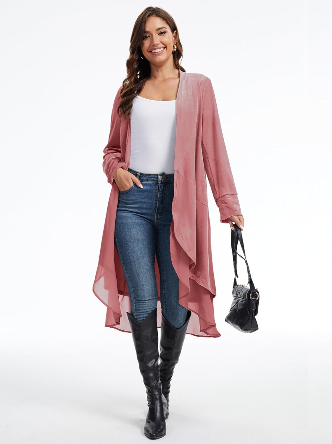 Beautiful Nomad Women's Long Sleeve Velvet Blazers Coat Casual Ruffled Asymmetric Cardigan Jackets - Image 4