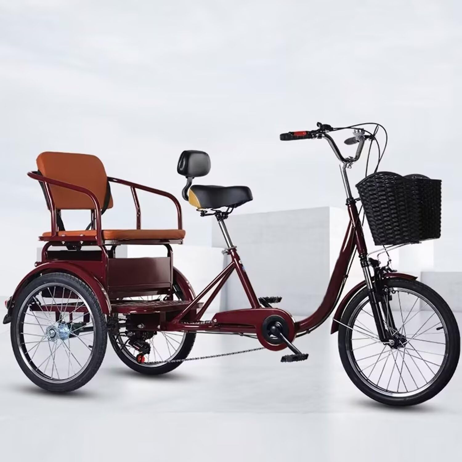 Elderly Tricycle Pedal with 6 Speed Shifting, Rickshaw Trike with Shock Absorbing Front Fork, Cruiser Trike for Hanging Out and Travelling, 3 Wheel Bikes with