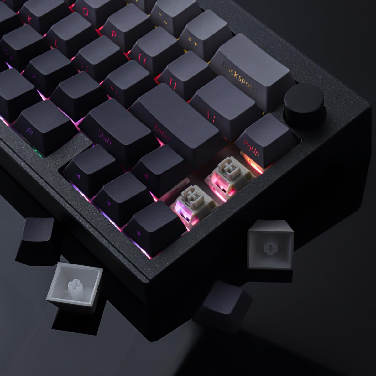 PBT - Juego de teclas degradadas grises – 135 teclas, diseño ANSI e ISO, interruptores Cherry MX, brillo a través