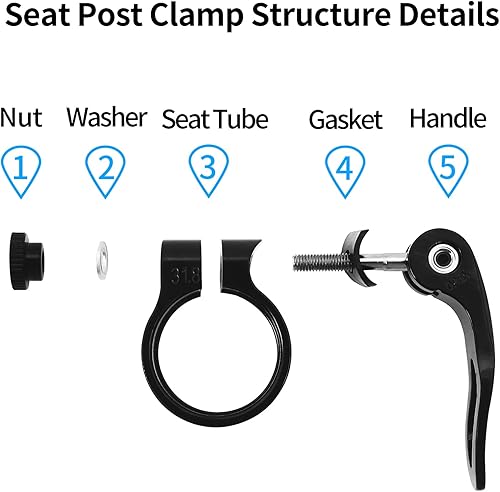 Miniatura 9 de NUWAB Abrazadera de poste de asiento de bicicleta premium, collar de tija de sillín de liberación rápida para bicicleta con aleación de aluminio,