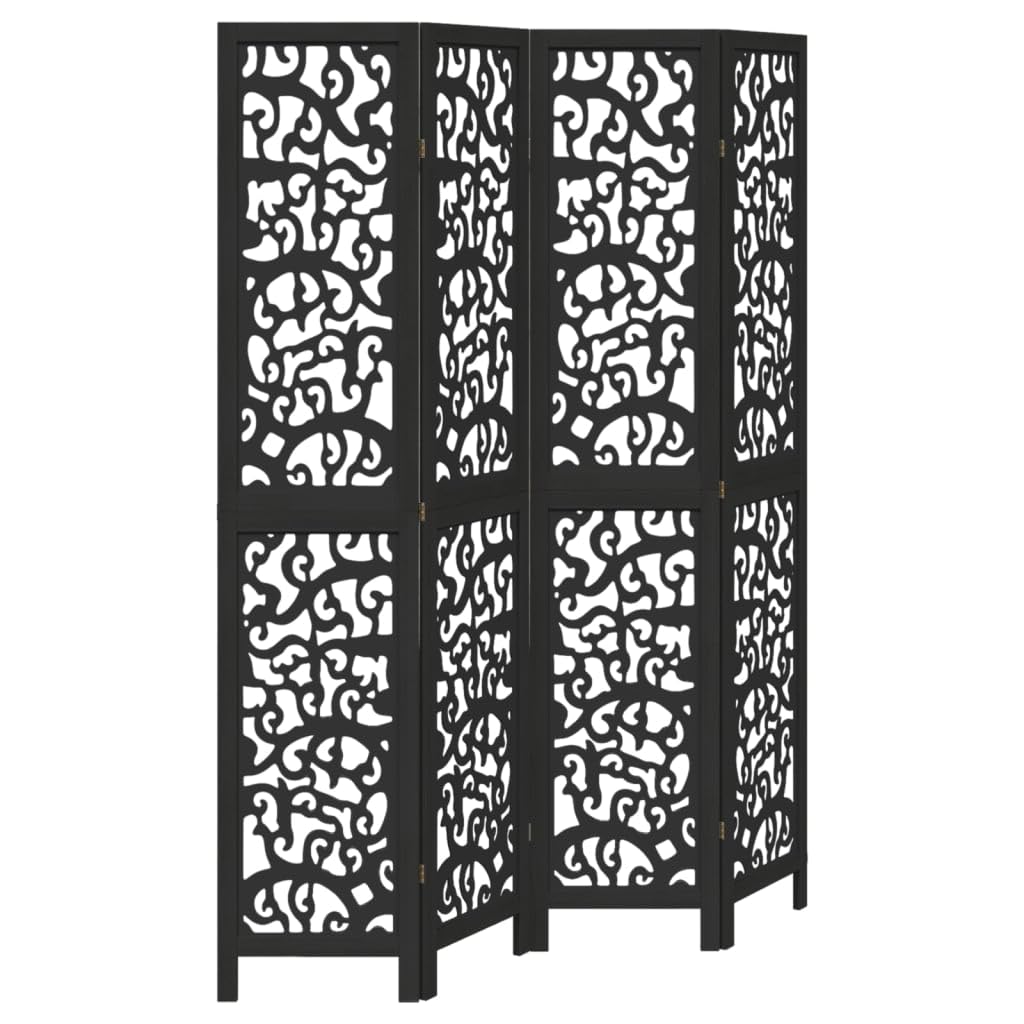 Vidaxl Room Divider 4 Panels Black Solid Wood Paulownia