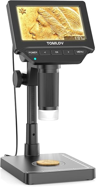 TOMLOV DM4W Digital Microscope with Scale: Coin Microscope with 4.3" IPS Screen, Coin Magnifier with Light, Precise Scale for Collectors, Jewelers, Compatible PC/Mac - 1