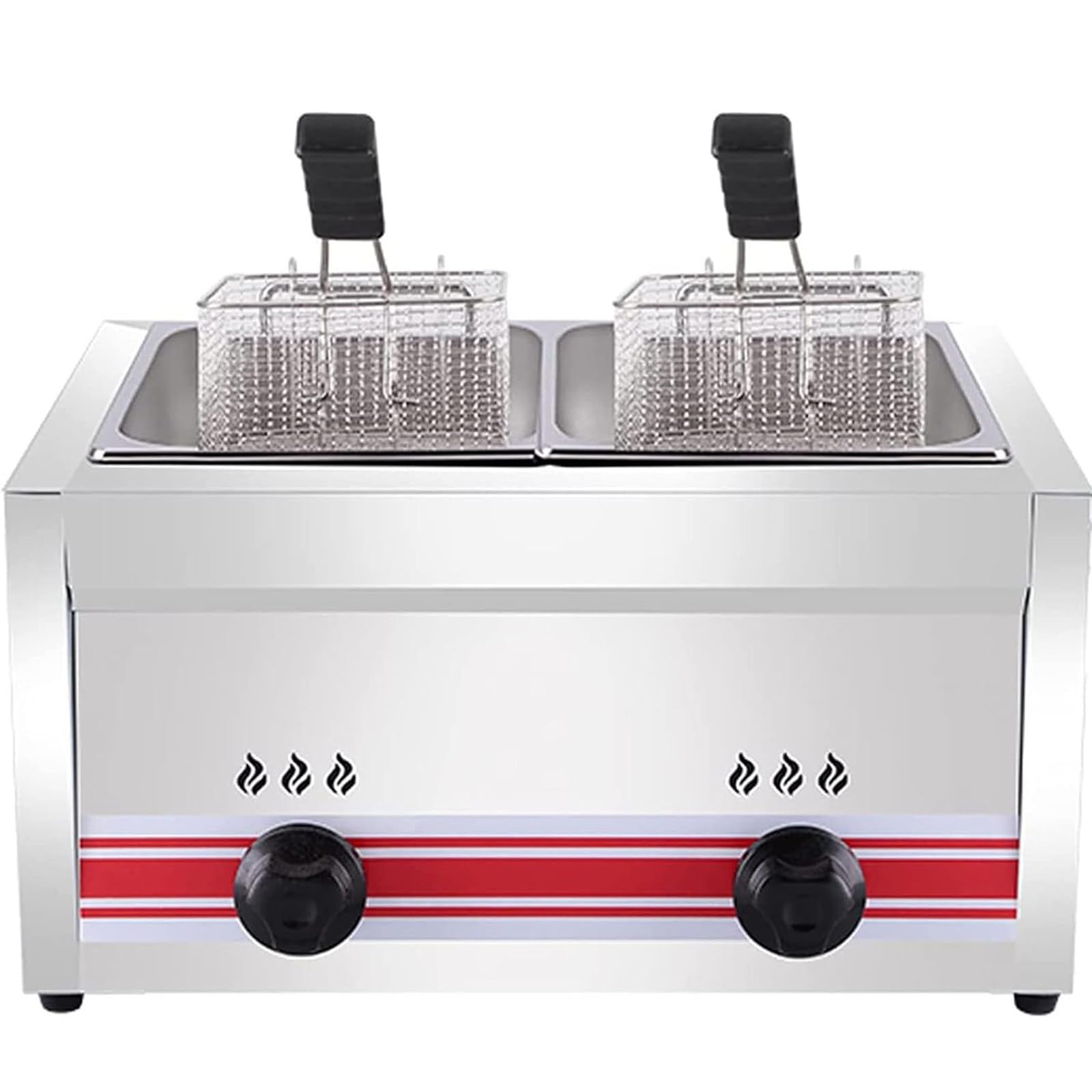 Friggitrice A Gas Grande capacità 10l/20l/30l,Friggitrice in Acciaio Inossidabile,Friggitrice Multifunzione,con Cestini & Coperchio,per Cucina Domestica Commerciale,Doublecylinder10l+10l