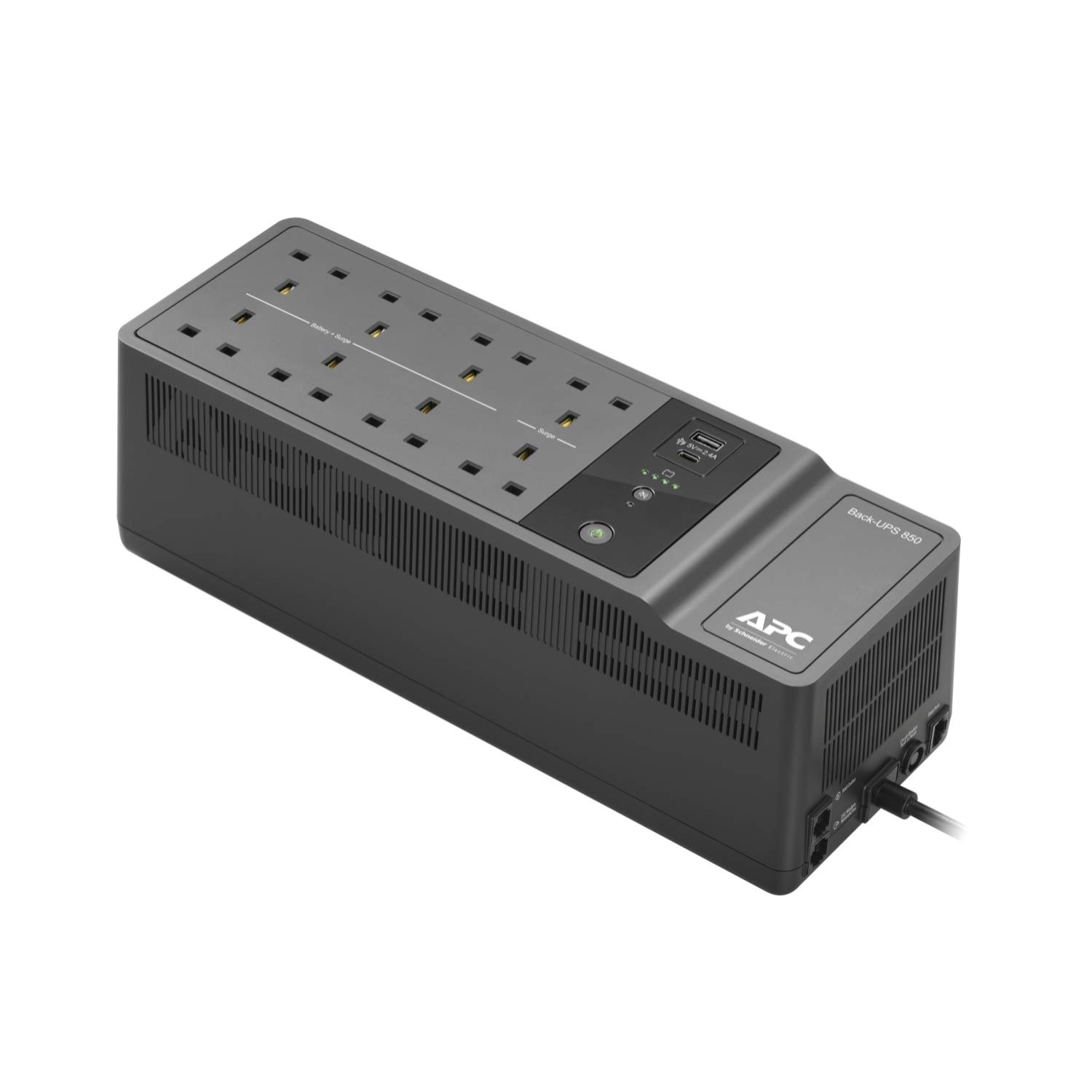 APC by Schneider Electric BACK-UPS ES - BE850G2-UK - Alimentation sans interruption 850 VA (8 prises, protégée contre les surtensions, 2 ports de chargement USB), noire, lot de 1