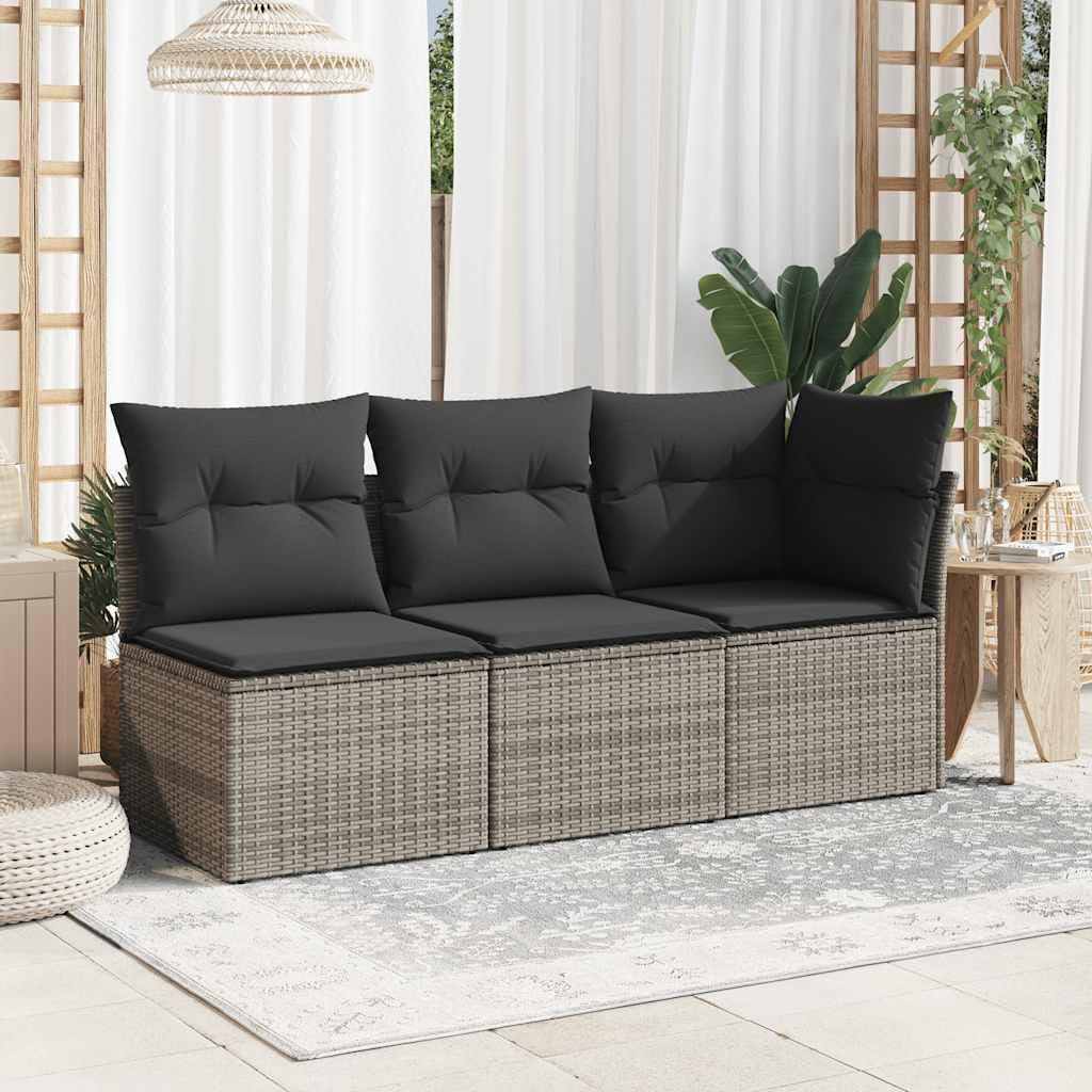 Divano Giardino Senza Braccioli in Polyrattan Grigio con Cuscini | Poltrona modulare per arredare patio o balcone, dotata di piedini regolabili per una stabilità ottimale.