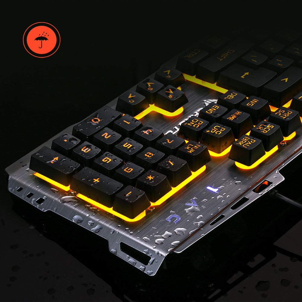 Tastiera cablata Retroilluminata a LED USB Tastiera da gioco ergonomica Gamer con supporto per telefono Nero/Arancione Retroilluminato