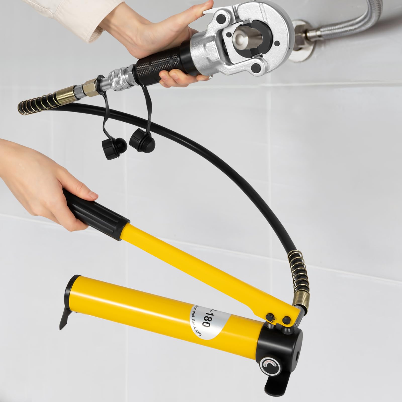 Pinza a pressione idraulica 6T, testa girevole a 360°, sistema di testa di pressatura rimovibile, 9 ganasce (profilo a V e profilo TH) per tubi in alluminio, rame, PEX, PB e manicotti in acciaio inox