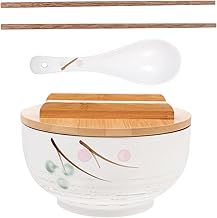Hemoton Tigelas de macarrão instantâneas com tampa hashis e colher, conjunto de tigelas de cerâmica, tigelas de ramen, tigelas de porcelana, tigela de massa, tigela de sopa para cozinha doméstica