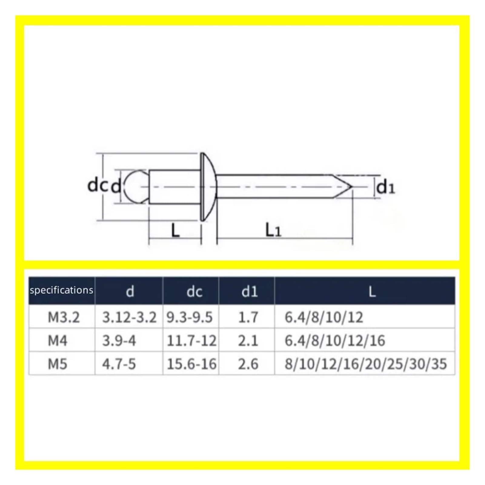 remaches ciegos, Remaches ciegos M3.2 M4 M5 de tapa brida grande aluminio 10 20 30 piezas(10mm,M4-20pcs)